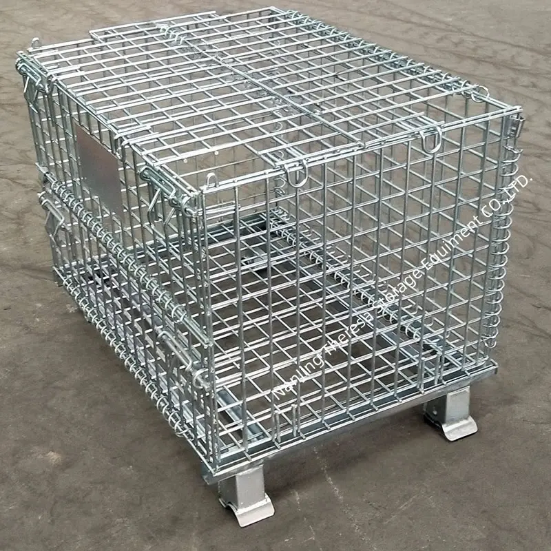 wire mesh container foldable storage cage collapsible wire cage steel pallet cage galvanized storage bin heavy duty wire container stackable mesh cage warehouse wire cage